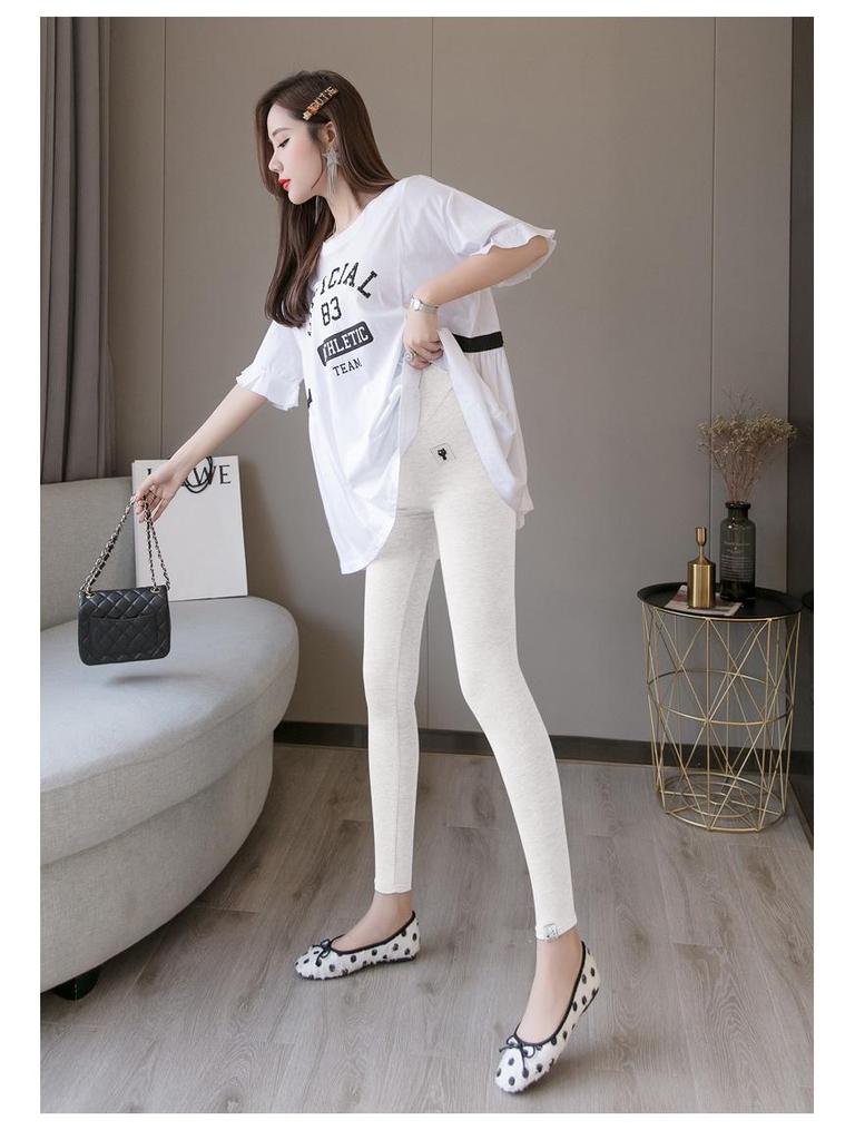 High-Waisted Summer Maternity Leggings – Nine-Point Length, Lightweight & Elastic for Abdominal Support