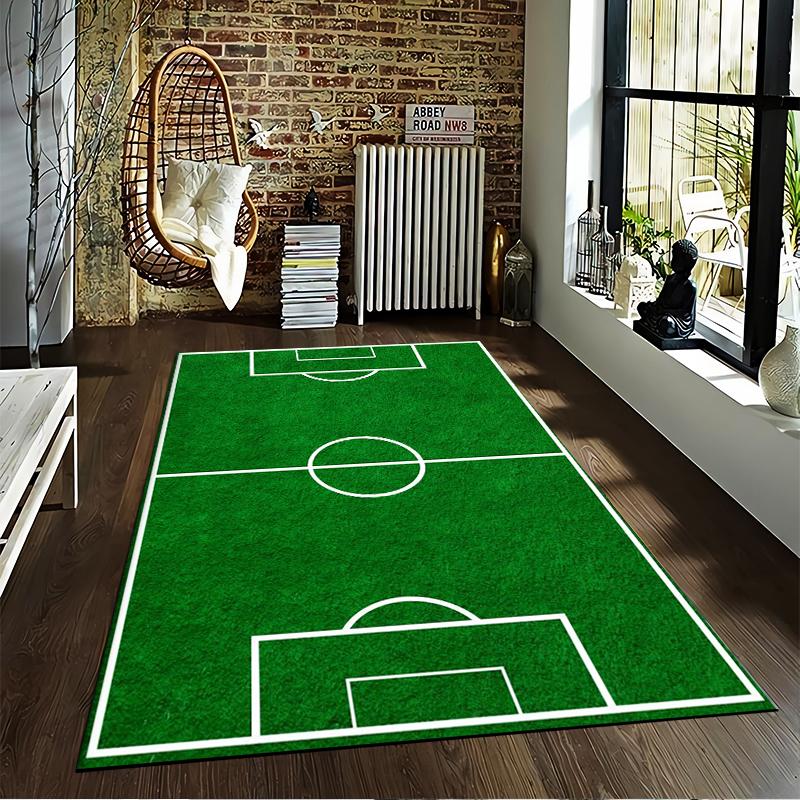Soccer Field Design Carpet Green Rug for Bedroom or Living Room Decor Suitable for use as an anti-slip for living room bedroom sofas
