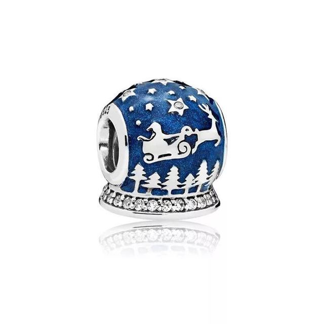 New Blue Ocean Christmas Snowman Reindeer Clip Safety Diy Fine Beads Fit Original Fashion Charms Silver 925 Bracelet Jewelry