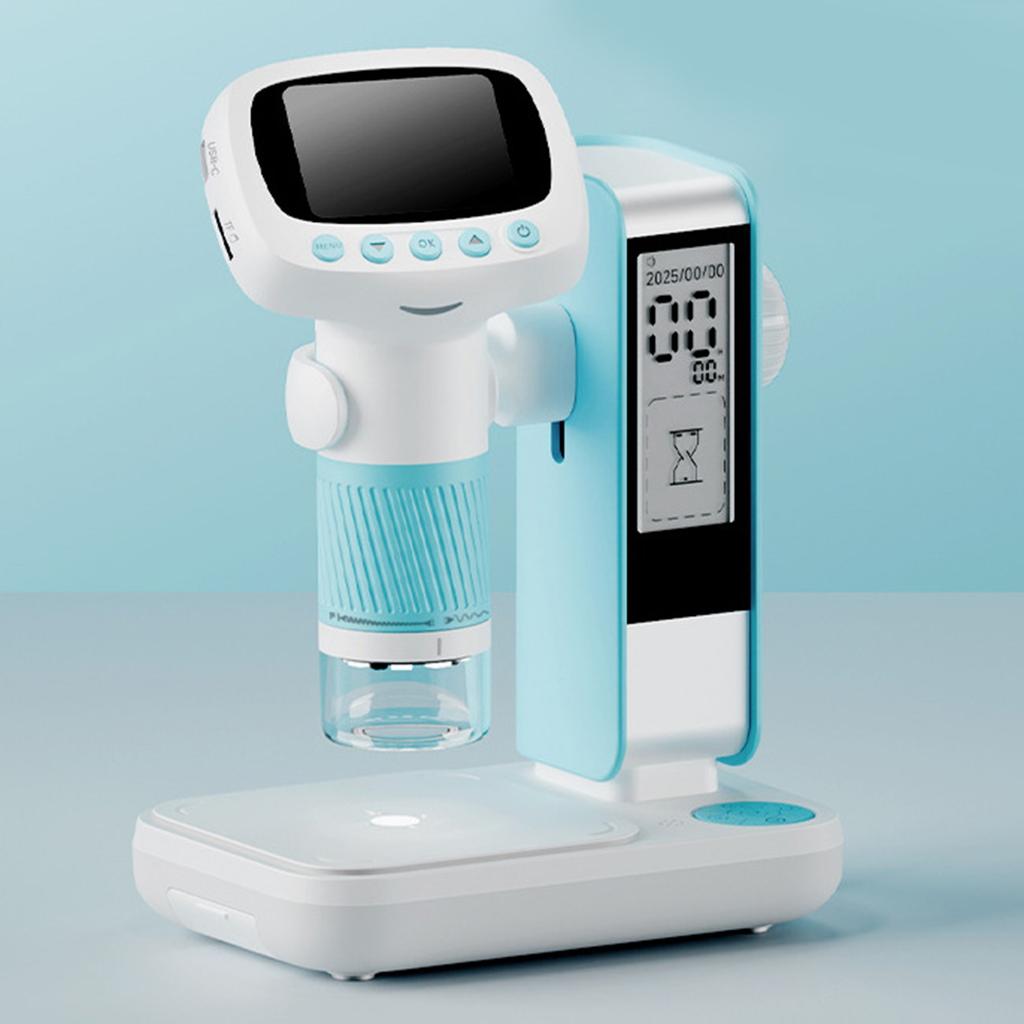 Kids Microscope Kit Set Toy Digital 1080P HD Portable Camera Timer Professional for Outdoor with Stand CM5 Blue
