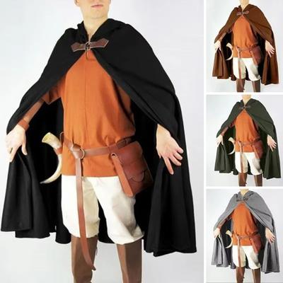 Hooded Velvet Cloak Metal Ring Decoration Retro Style Halloween Cosplay Shawl Mysterious