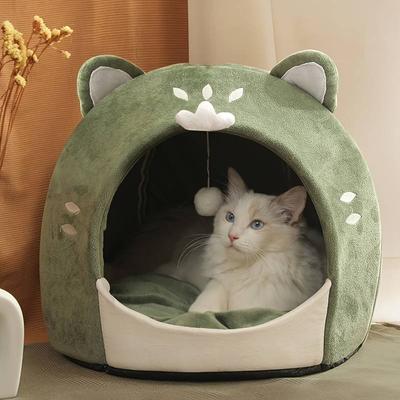 Autumn Winter Warm PP Cotton Cat Bed Cute Cozy Cat-Shaped Soft Pet Bed House with Cushion for Small Dogs Cats Pet Supplies