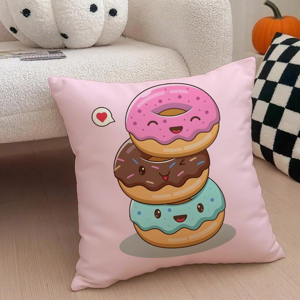 Food Lovers Cartoon Cute Donuts Art Cushion Cover Throw Pillow Cover Hidden Button Durable Polyester Chair Cushion