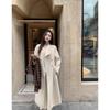 Women Grey Stand Collar Autumn Winter Loose Wool Coat with Double Buttons Clothes