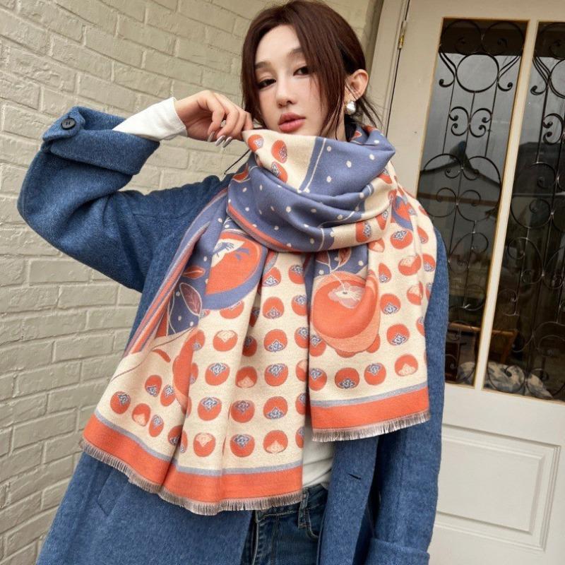 Gradual change flower imitation cashmere scarf women's high sense double-sided jacquard shawl retro scarf