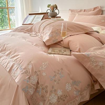 Floral Series - Elegant Long-Staple Cotton Embroidered Four-Piece Bedding Set (Gift Box Included)