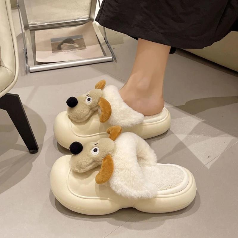 Adorables pantoufles en peluche à semelles épaisses pour femmes, à porter à l'extérieur, automne 2024, nouvelles, imperméables, pour la maison, à bout fermé, en coton