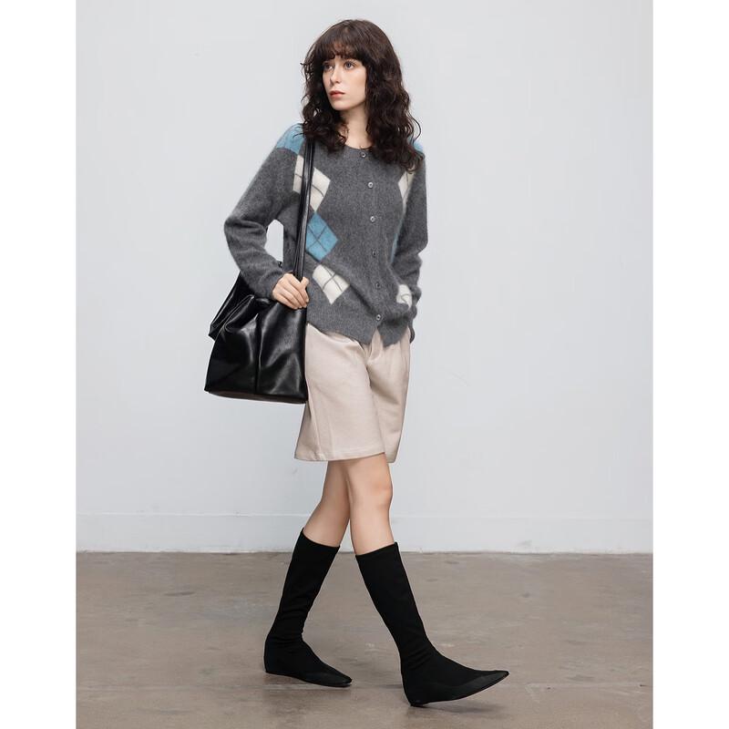 Demana Women's Merino Wool Diamond Knit Cardigan