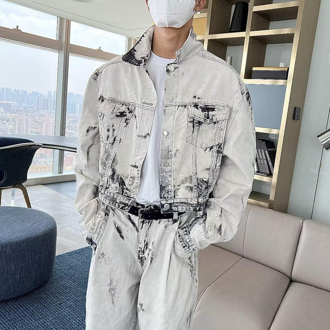 

Мужской повседневный комплект из двух предметов на осень 2023 г.: Свободная куртка больших размеров и модная спортивная одежда Extra Large синий