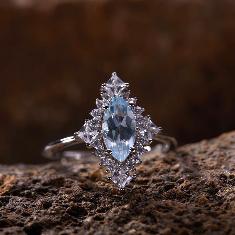 Niche Light Luxury Rhombus S925 Sterlingové Stříbro 18K Zlato Přírodní Barevný Pokladový Prsten, Vysoce Kvalitní Prsten na Ukazováček, Šperky Neztrácející Barvu