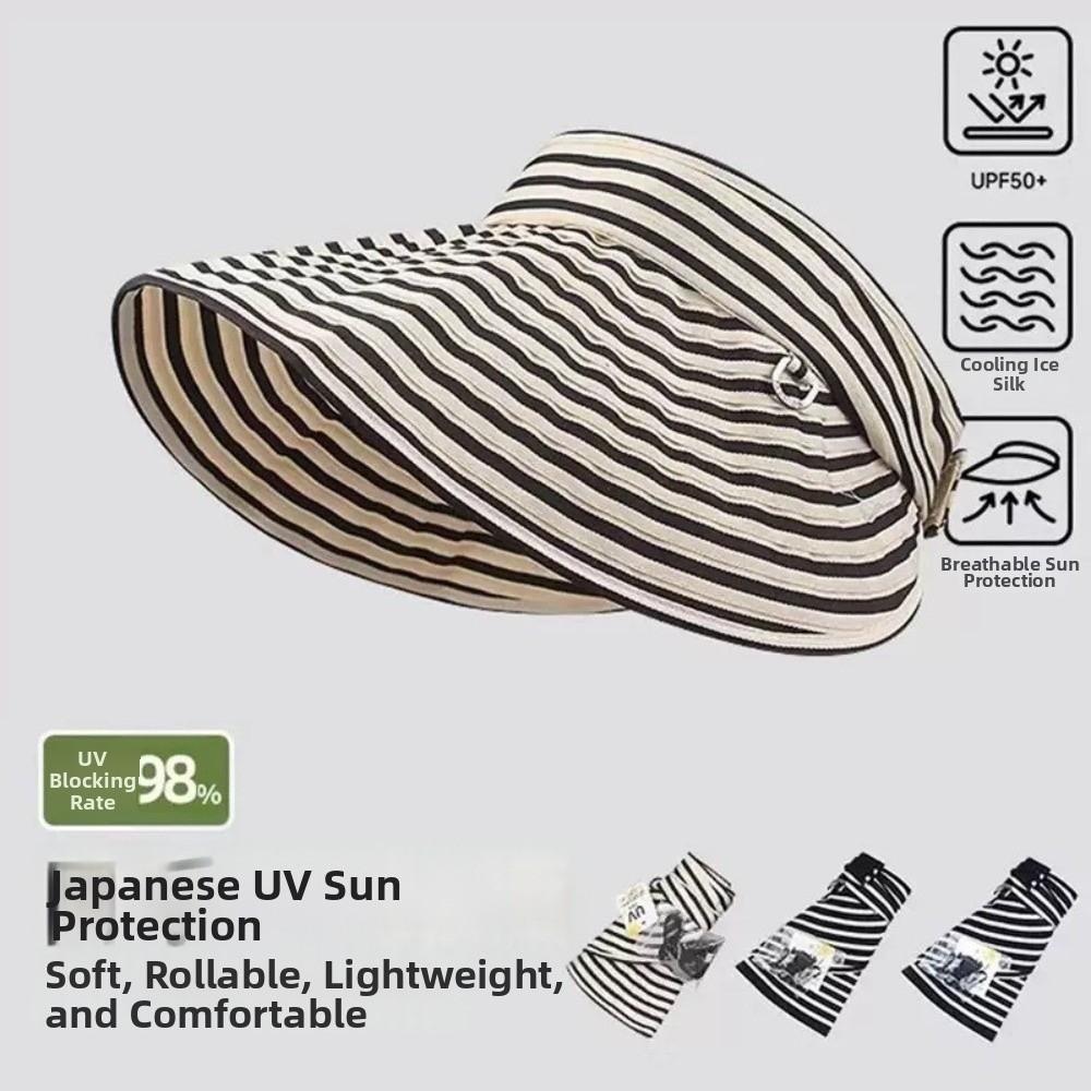 Foldable Stripe Empty Top Hat Wide Brim Striped Headband Fashion Beach Hat  Outdoor Activities