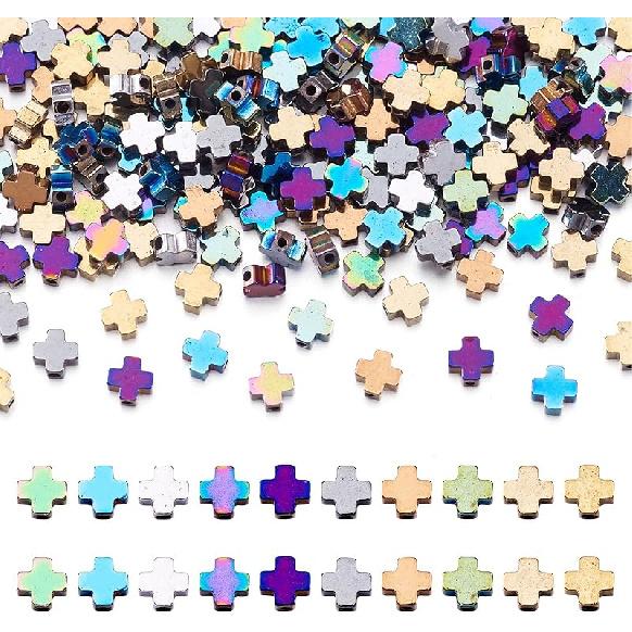 30 Pcs Gemstone Cross Beads Small Cross Crystal Stone Beads Turquoise Cross Beads Small Cross Crucifix Charms for Easter Holiday Bracelet Necklace