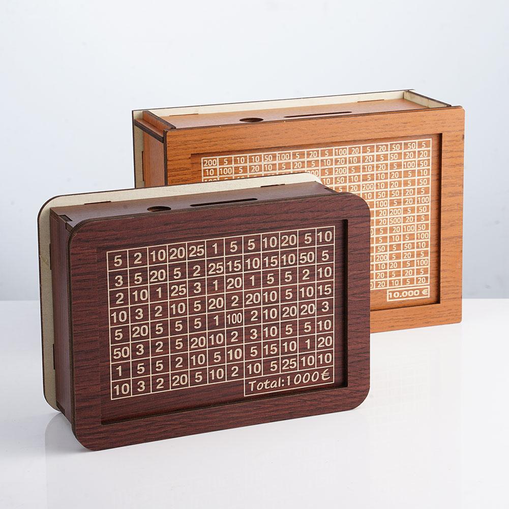 1000/2000/3000/5000/10000 Euro Money Box Wooden Piggy Bank with Natural Wooden Money Box with Saving Goal and Numbers Boxes