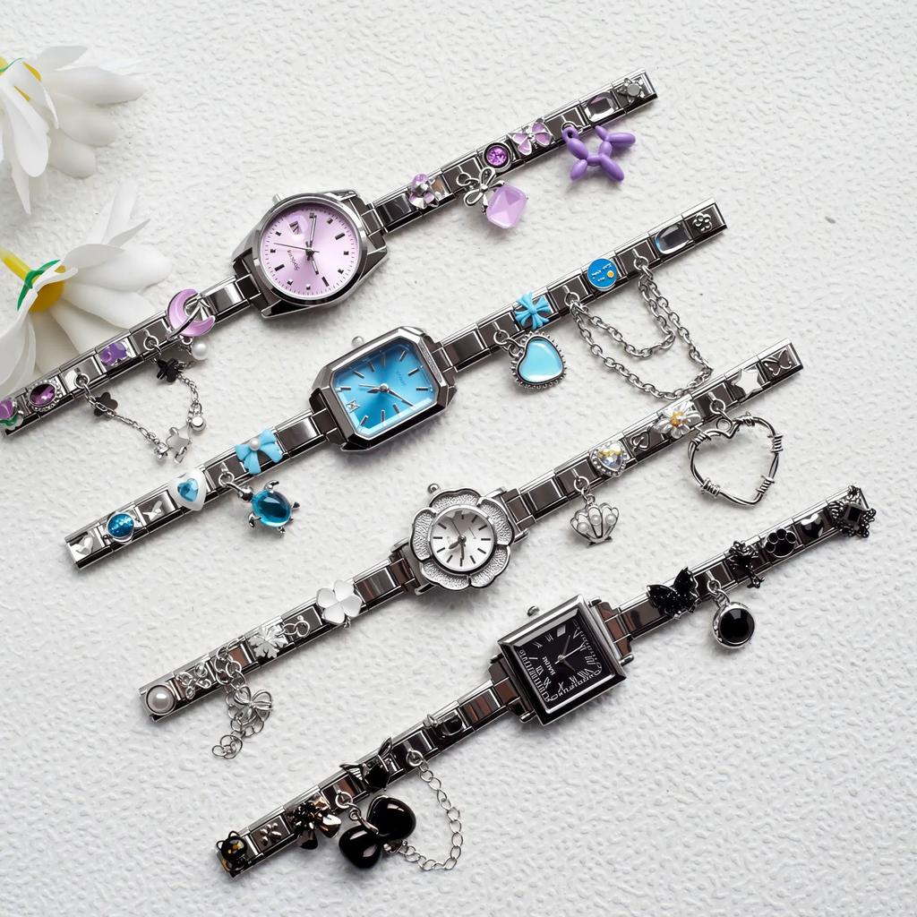 Women Stainless Steel Italian Watch DIY Mix Color Charms Bracelet Watch Custom Module Ladies Fashion Quartz Watches Jewelry Gift