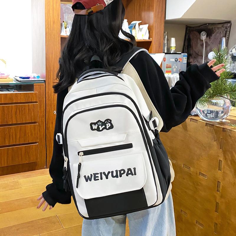 Schoolbag Korean version of student trend letter contrasting color casual large-capacity backpack junior high school student Mori simple and versatile