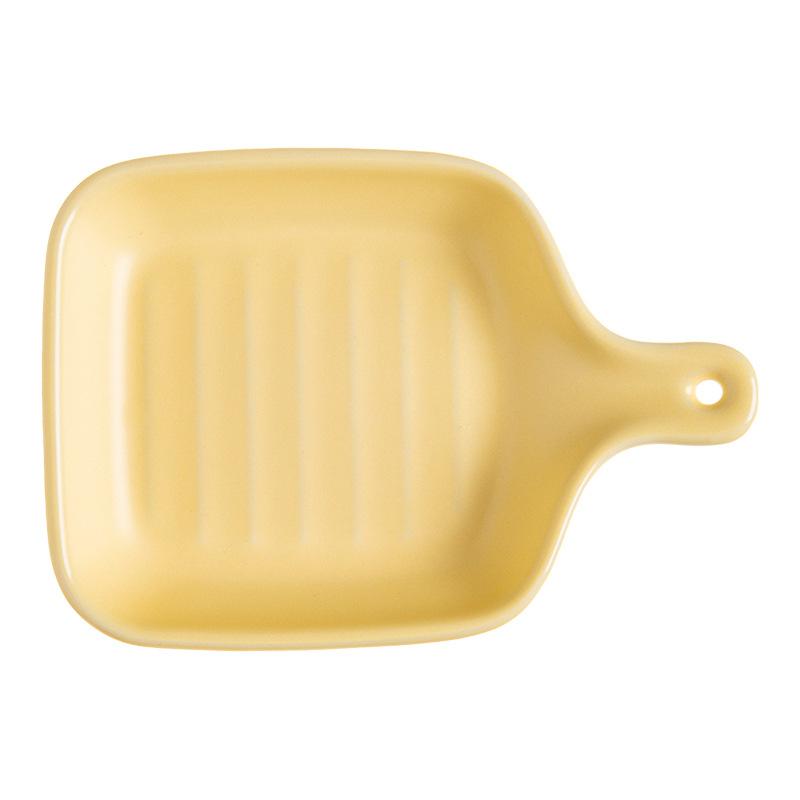 Cream Wind Ceramic Western Food Plate Restaurant Household Baking Plate With Handle Vegetable Plate Baking Plate Baked Rice Plate Salad Plate