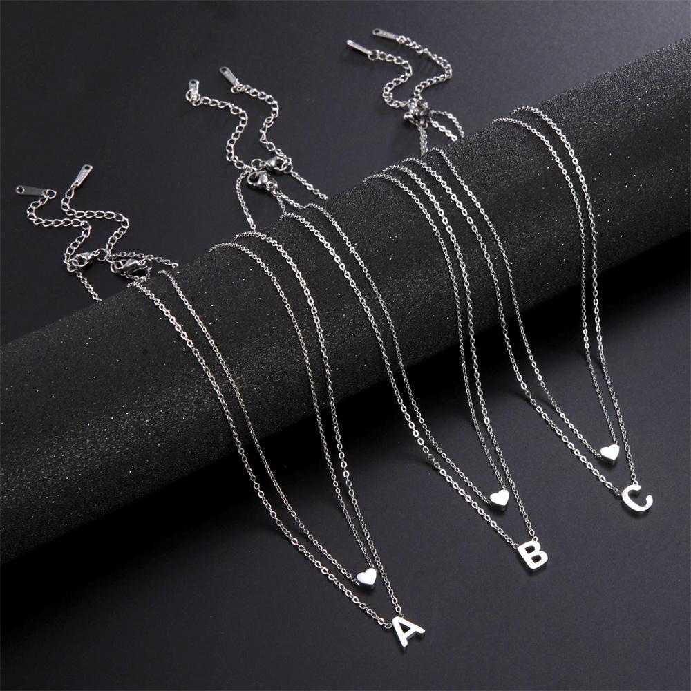 Cazador A-Z Initial Letter Heart Pendant Necklace for Women Alphabet Stainless Steel Jewelry 2026 Double Chains Birthday Gift