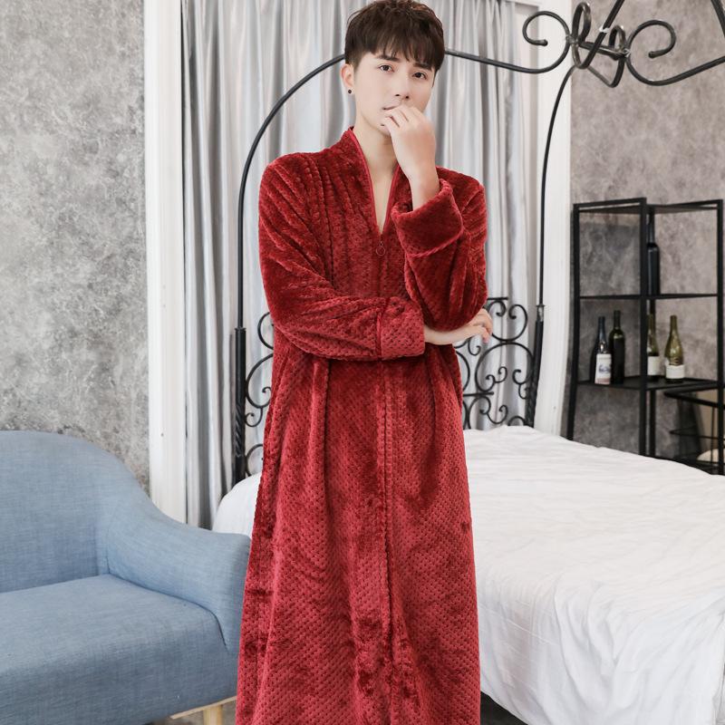 Herbst und Winter Superlanges Nachtkleid Damen Verdicktes Nachthemd Korallenvlies Bademantel Schlafanzug für Paare