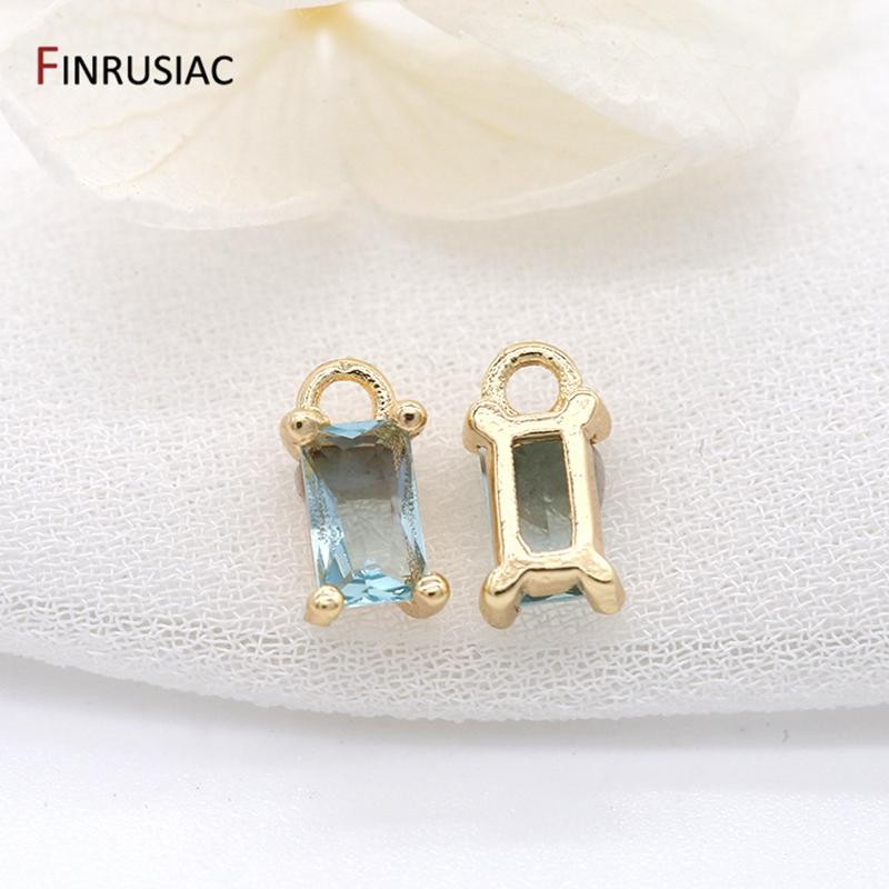

New Trendy 14K Gold Plated Brass Beautiful Zircon Crystal Mini Charms For Jewelry Making Earrings Making Accessories Findings 4 pieces светло-синий