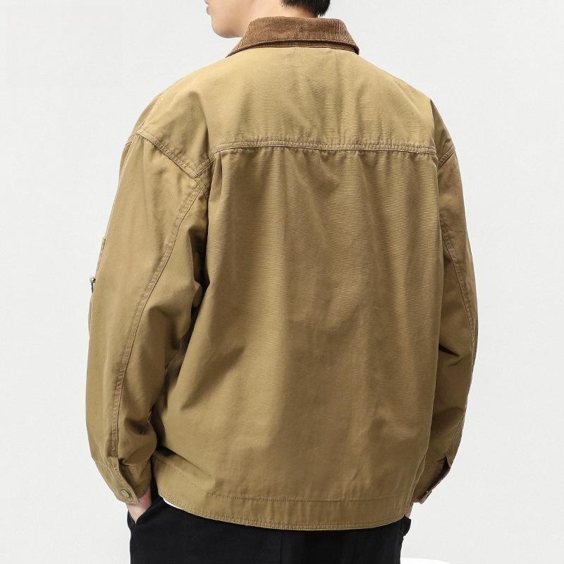 Mu Qiu Menswear | Trendy Mountain Style Outdoor Lapel Loose Workwear Jacket for Men In High-End Pearl Canvas American Style