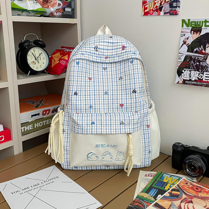 Karrierten Rucksack Große Kapazität Schülertasche Schultasche Damenrucksack