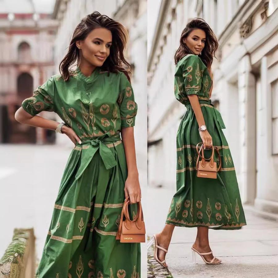 New Dress Autumn Floral Tie-Up Waist Dress for Women