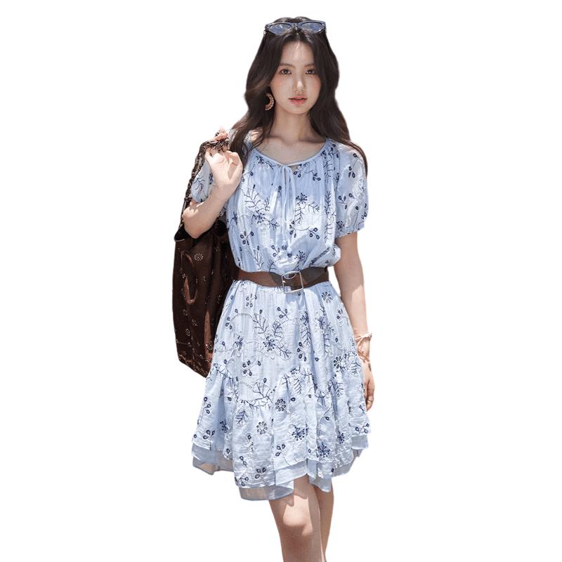 Mìxiù High Tencel Floral Embroidered Babydoll Dress S