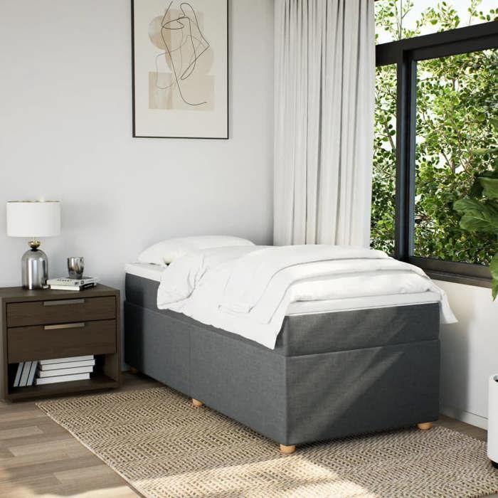 Maison Exclusive - Slatted Bed Base with Mattress Dark Grey 90x200 Cm Fabric