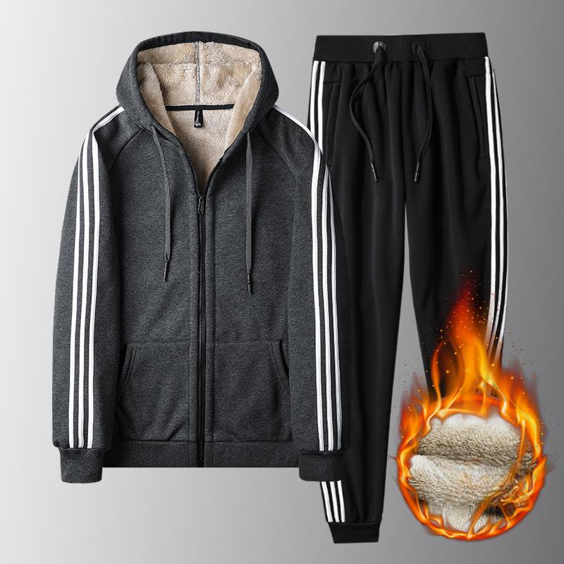 Dreifach-Riegel plus Samt Verdicktes Winter Lammfell Neues Herren Sweatshirt Zweiteilig Warme Strickjacke Sportanzug Herren