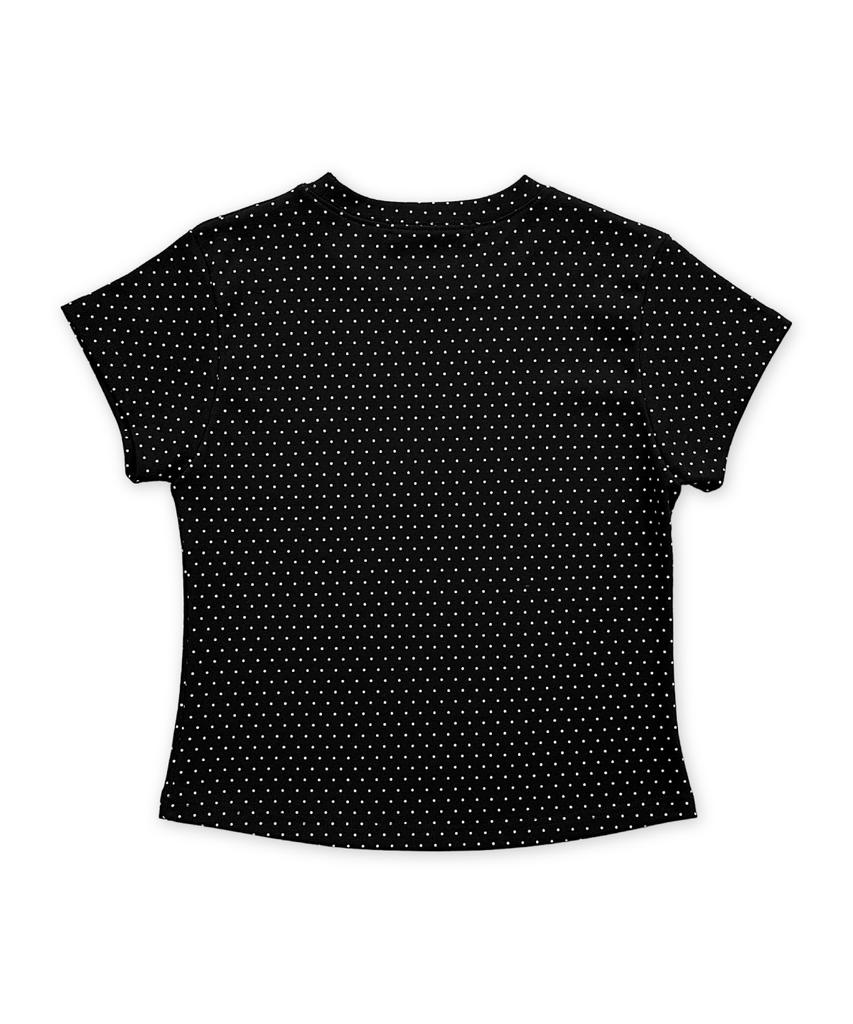 Damiswi Flower Symbol Polka Dot Short Sleeve T-Shirt_Black