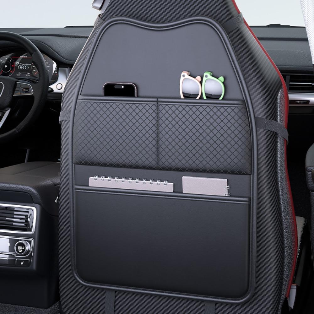 PU Car Seat Kick Proof Pad with Pockets Auto Seat Back Storage Bag  for Most Vehicles