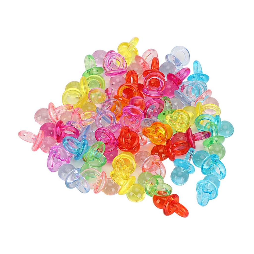100Pcs Acrylic Pacifier Birthday Party Decoration Baby Baptism Soothing Mini Color Toys