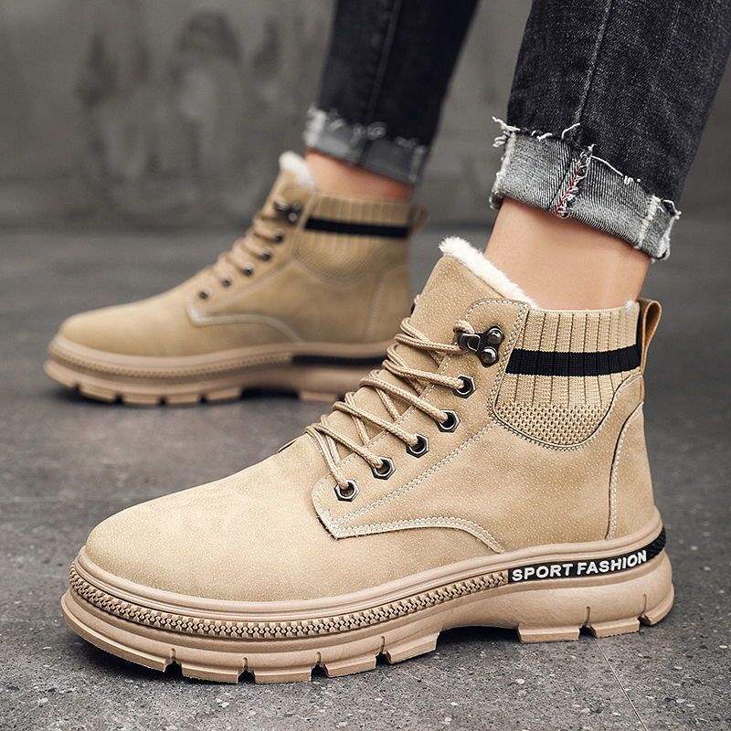 2025 winter new velvet thickened warm snow boots men's versatile casual Martin boots high-top tooling boots cotton shoes