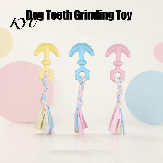 Small Medium Large Dog Toys Tug of War Toy, Rubber Chew Toy with Braided Macaron Color Pet Fabric Strips, Interactive Teeth Cleaning for to Dogs Safe