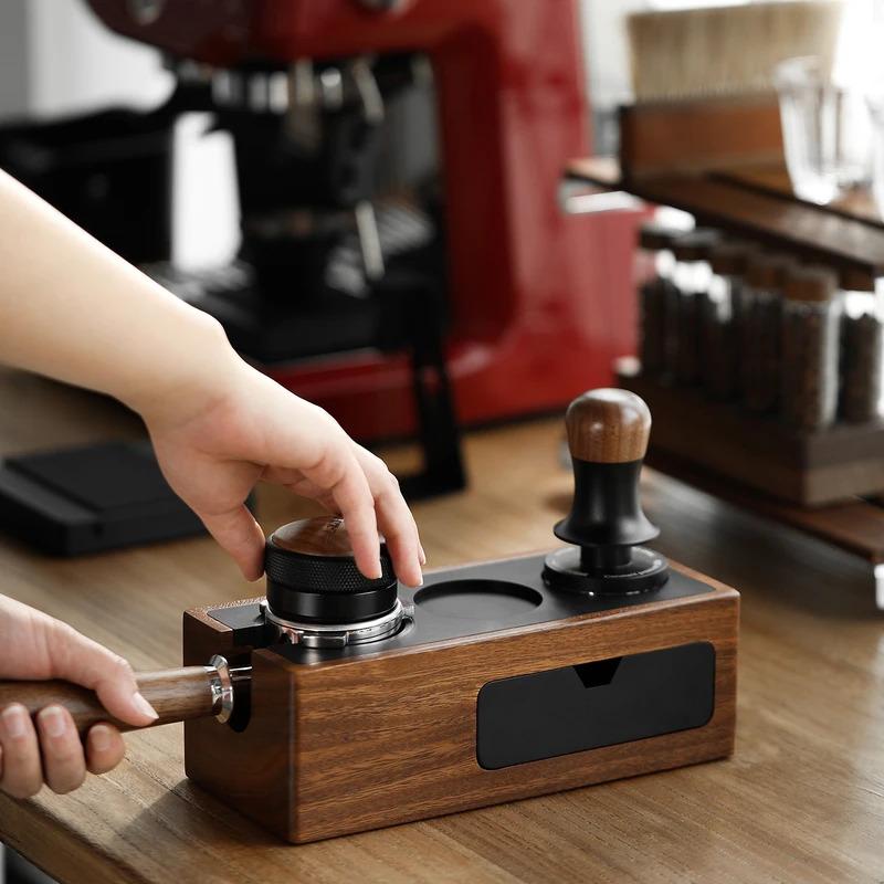 MHW-3BOMBER Vintage Tamping Station 51-58mm Coffee Portafilter Holder Espresso Puck Screen Storage Box Home Barista Accessoies