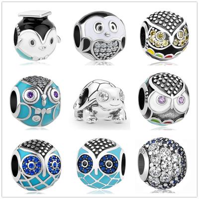 Luxury 925 Sterling Silver Turtle Owl Charm with Zirconia Bead Charms Fit Original Pendant Charm Bracelet DIY Authentic Jewelry