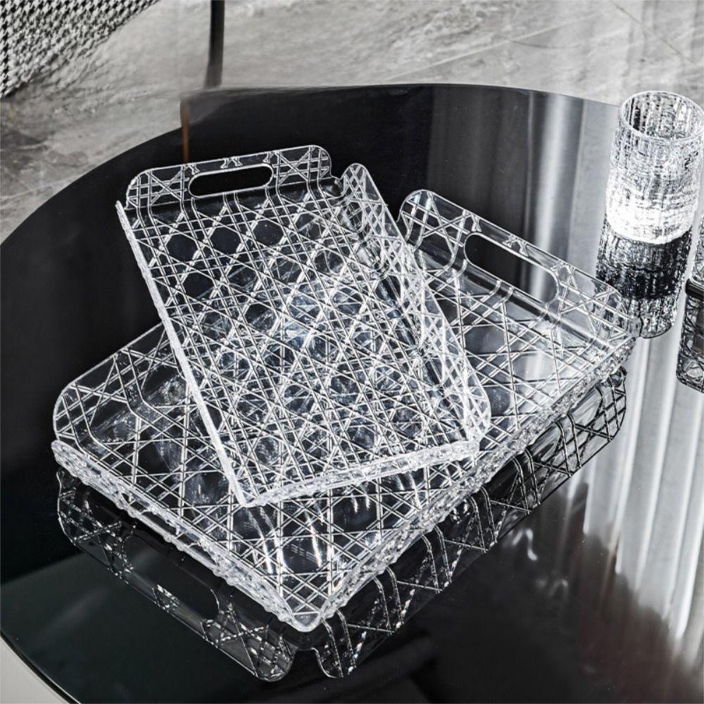 Household Rectangular Storage Tray Light Luxury Transparent Water Cup Storage Tea Tray Countertop Home Decoration Organizer Tray