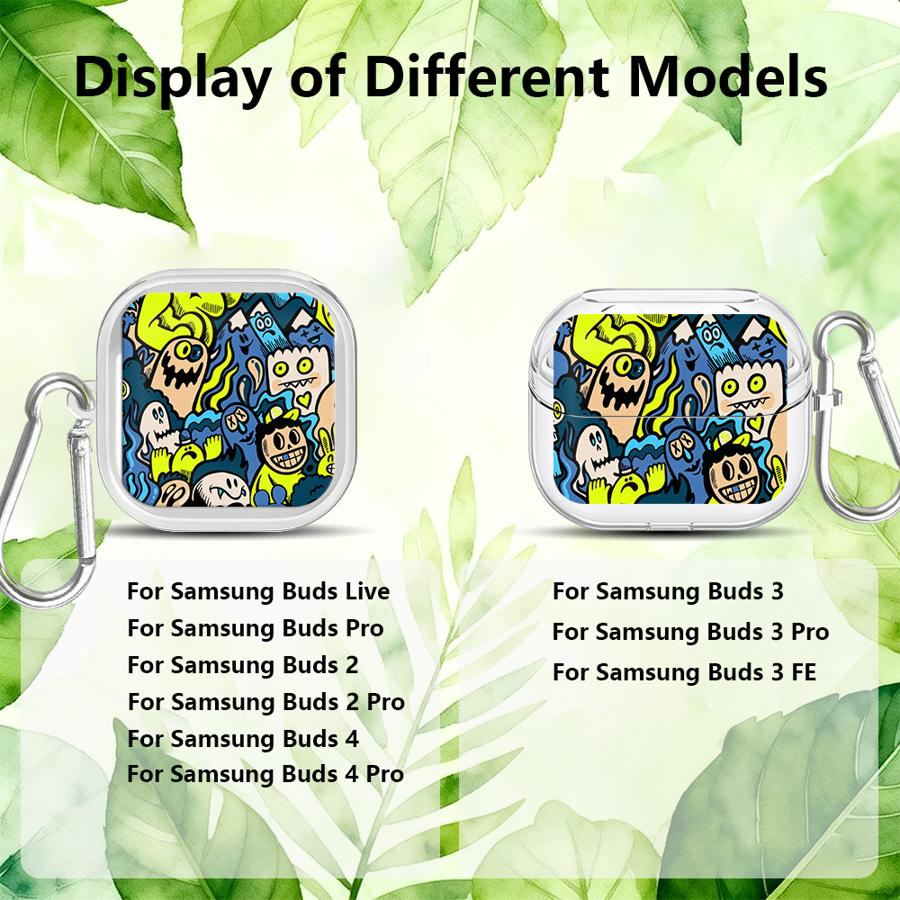 Case For Samsung Galaxy Buds 4Pro 3 FE 4 Pro 3Pro 2Pro 2 Live Clear Earphone Cases Cover With Hook Cartoon Graffiti Monster