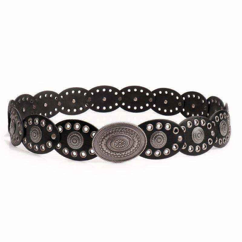 

Горячая девушка Ретро Женский ремень Преувеличенный Панк стиль Овальная Сращивание Пояс-корсет Большая Круглая Пряжка из сплава Ремень для женщин