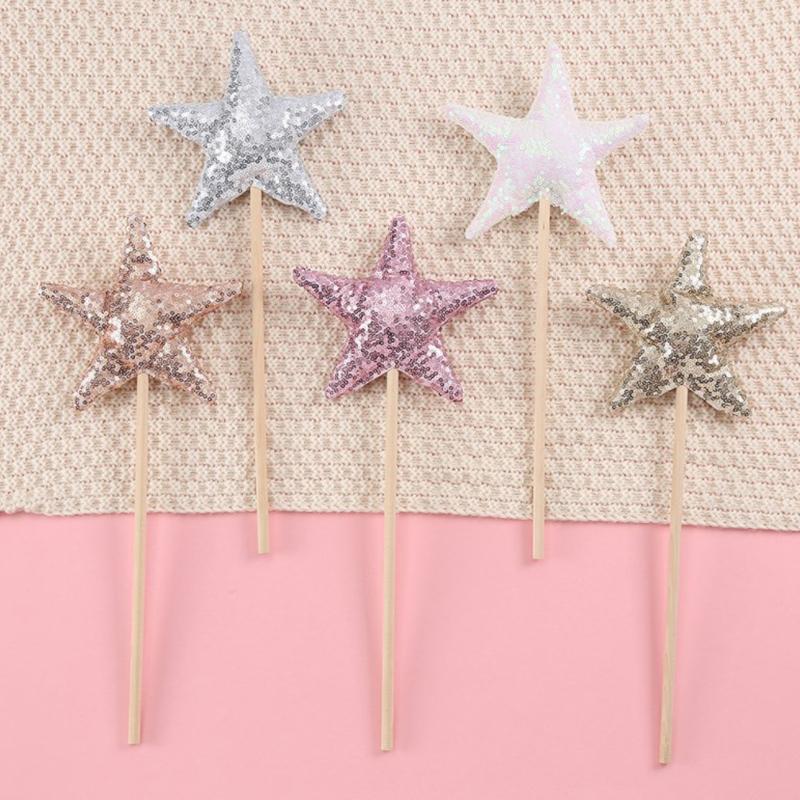 Ins Baby Shower Girl Glitter Pink Crown Boy Birthday Party Headwear Stage Performance Headband Star Fairy Stick