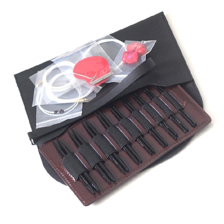 Knitting Needle 3.0-6.0mm Crochet Hook Set Interchangeable Circular Knitting Needle Set with Case & Accessories nero