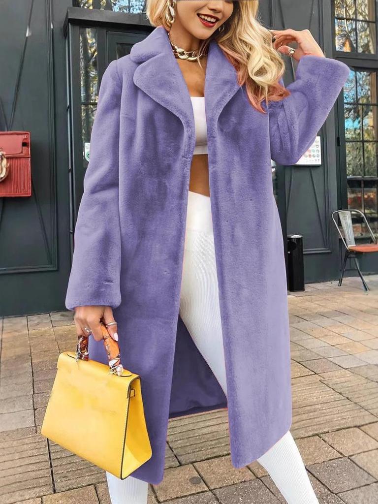 2024 Autumn/Winter Women's Fashion Lapel Tie-Up Plush Long Coat