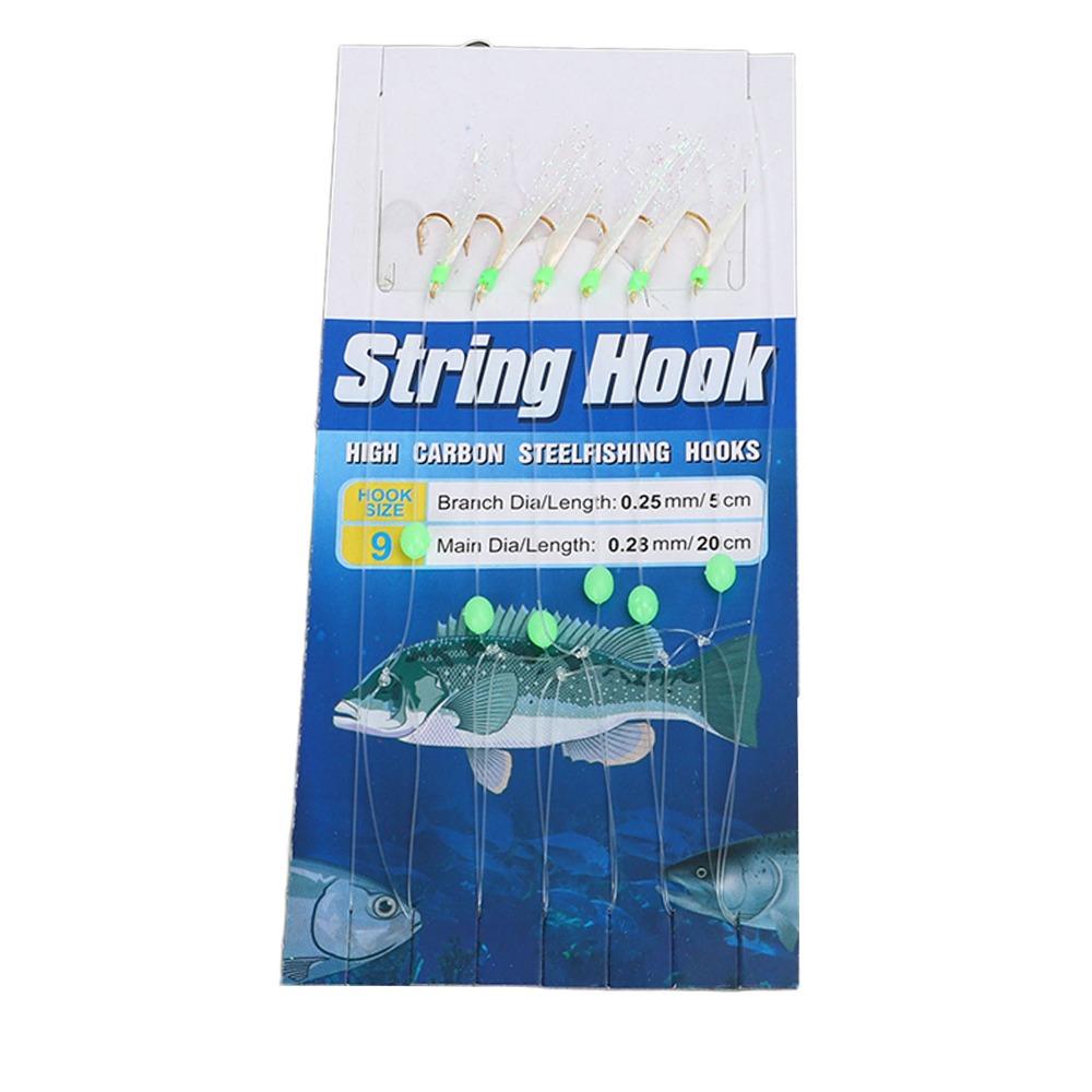 5PCS 6 Hooks Fish Skin String Hooks Carbon Steel Fishing Bait Rigs Freshwater Fishing