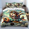 Hedgehog Flying Tiny Airplane Print Soft Comfortable Duvet Cover Bedding Set Included 1*Duvet Cover  2*Pillowcases Luxury Gift