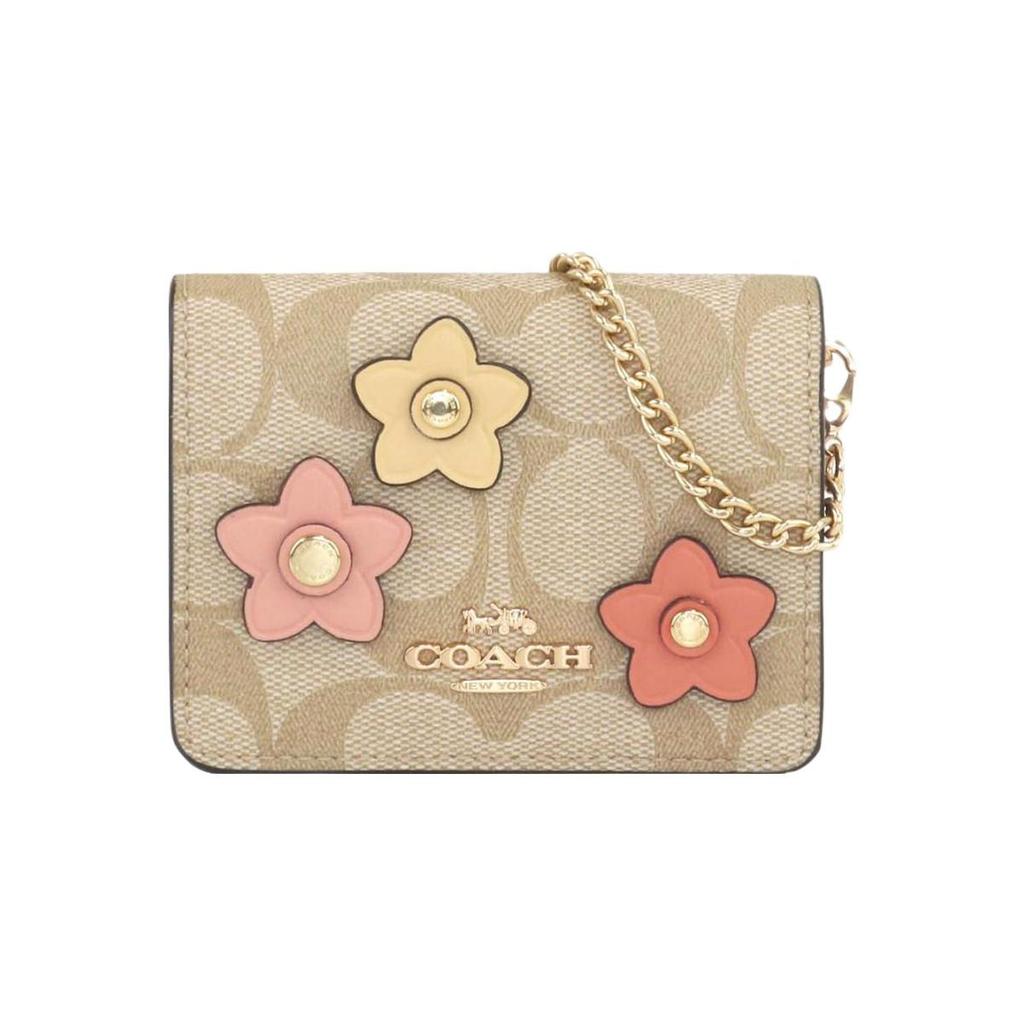 Coach Classic Monogram Floral Print Leather Chain Crossbody Wallet Mini Women wallet Khaki CH620-IMOT4