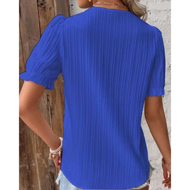 2023 Summer Women's European and American Fashion Hollow Short-Sleeve Shirt