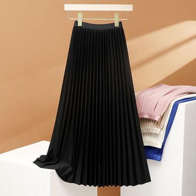 Damen Maxirock, elastischer Faltenrock mit hoher Taille, einfarbig, glatter Satin, A-Linien-Rock für die Arbeit, Freizeitkleidung