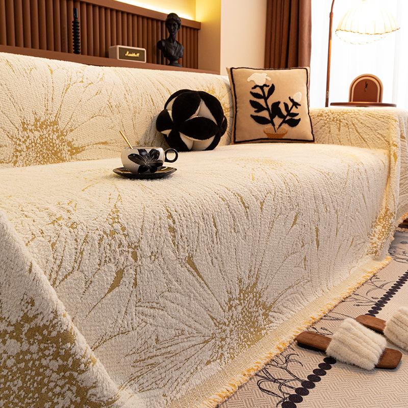 Half fleece sofa cover, thickened, simple and non-fluffy one-piece sofa blanket, non-slip straight row sofa cover cloth
