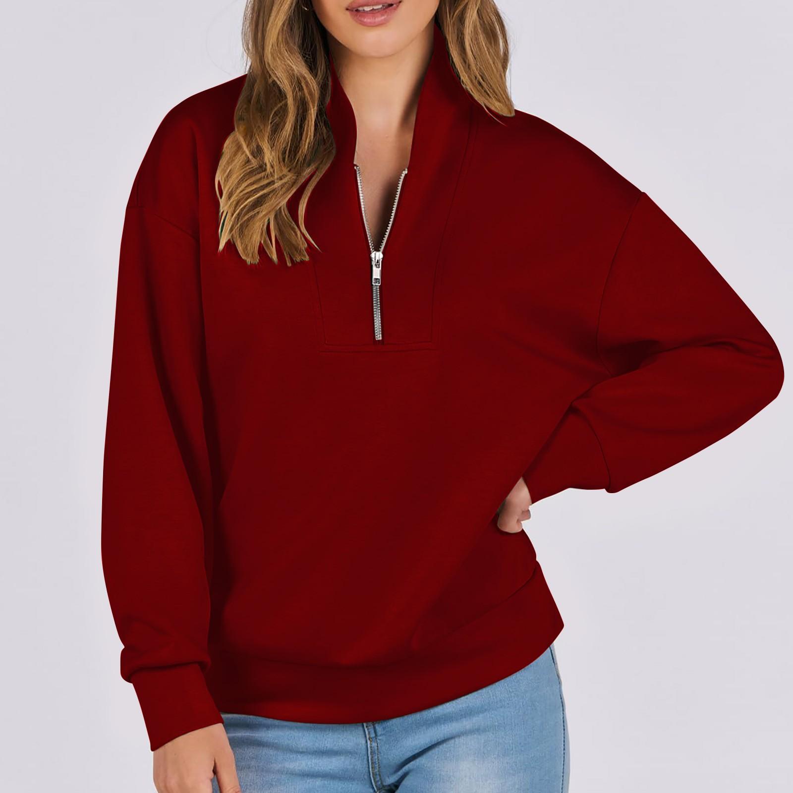 

Ladies Fashionable And Casual Semi High Neck Long Sleeved Solid Color Pullover Sweatshirts Top XL винний