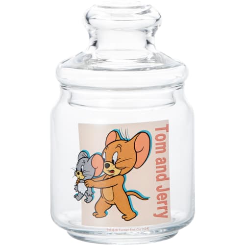 Tom and Jerry" Cartoon Scene Toffee Glass Canister, Candy Pot, Snack Storage Container, Approx. 500ml, Diameter 9x15cm, Tableware, Tom and Jerry Merc